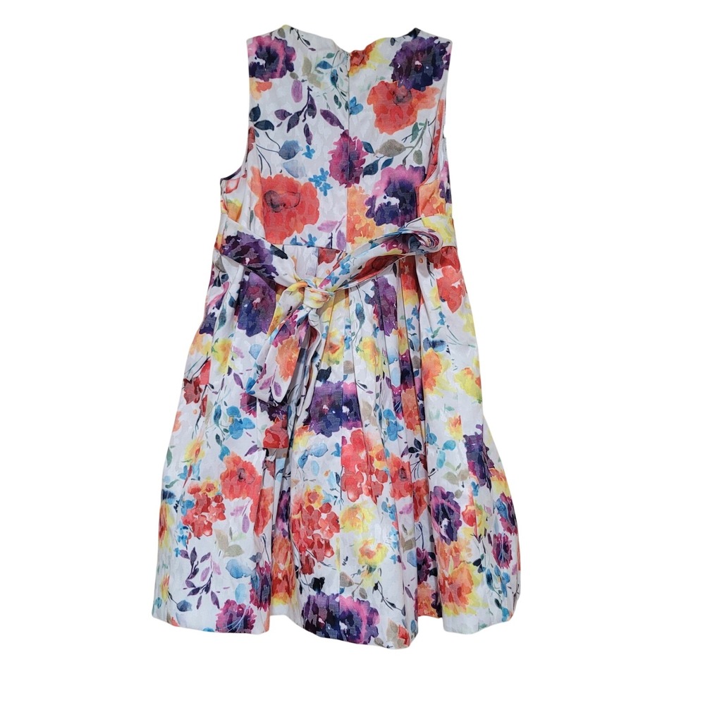 Helena Little Girls Dress Floral White Bow Sash Size 5 flare Easter Spring - Picture 4 of 8